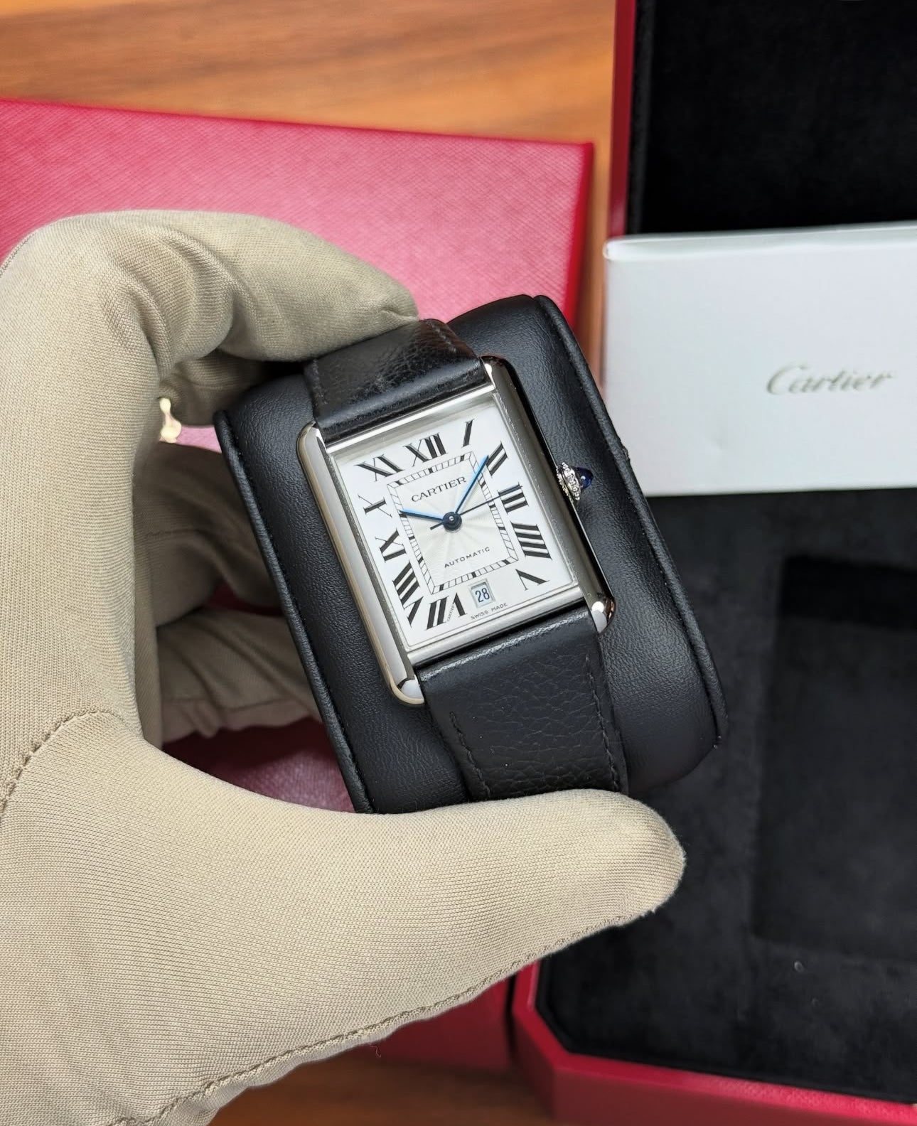 CARTIER MUST TANK BLACK IN PELLE